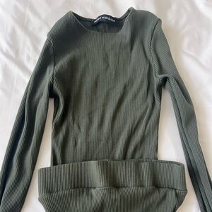 Naked wardrobe olive green bodysuit and midi skirt set